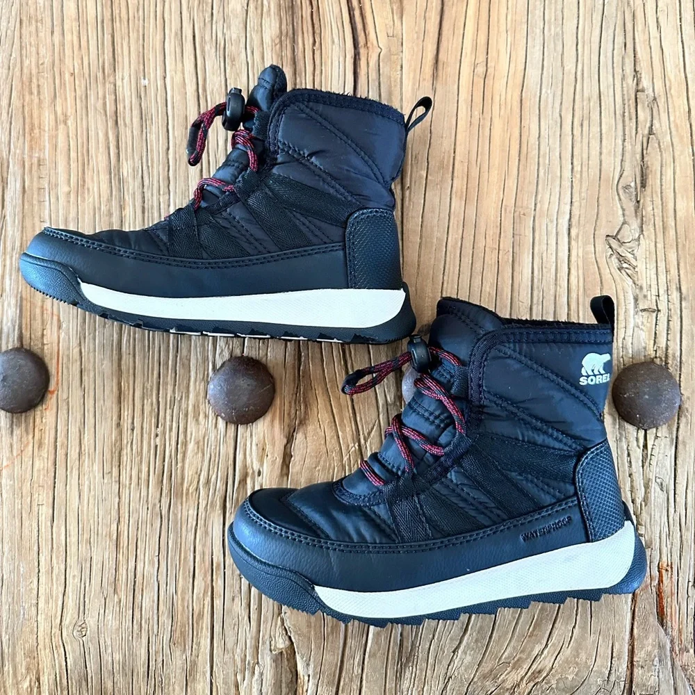Sorel Kids Black Snow Boots with Red Laces